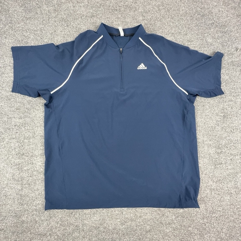 Adidas Shirt Mens XL Blue 1/4 Zip Mock Neck Short Sleeve Golf Top Athletic